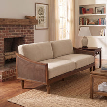 Load image into Gallery viewer, 3 Seater Sofa With Rattan Armrests