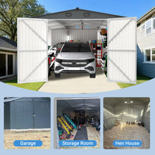 Load image into Gallery viewer, Outdoor Storage Shed, Metal Garden Shed Backyard Utility Tool House Building With 2 Doors And 4 Vents For Car, Truck, Bike, Garbage Can, Tool, Lawnmower