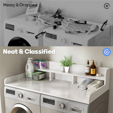 Load image into Gallery viewer, Washer Dryer Countertop Organizer, Double Layer Wooden Laundry Shelf Topper With Edge For Storage - White