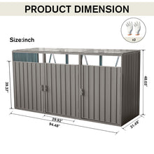 Load image into Gallery viewer, Garbage Bin Shed Stores 2 Trash Cans Metal Outdoor Bin Shed For Garbage Storage, Stainless Galvanized Steel, Bin Shed For Garden Yard Lawn