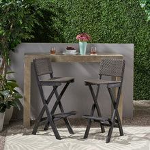 Load image into Gallery viewer, Outdoor Folding Acacia Wood Barstools With Rattan Backrest And Seat, (Set of 2) - Dark Gray