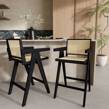 Load image into Gallery viewer, Modern Minimalist Bar Stool With Cane Seat - Black / Natural