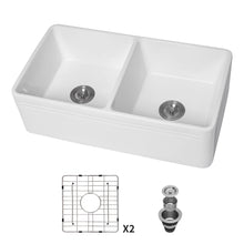 Load image into Gallery viewer, Sink 33" Double Bowl Apron Front Kitchen Sink 50 / 50 - White
