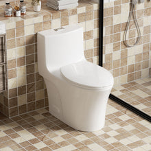 Load image into Gallery viewer, Elegant One Piece Toilet With Tornado Dual Flush, Siphonic S Trap 12", Soft Close Seat, Dual Flush, Ada Height, Glossy - Gloss White