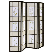 Load image into Gallery viewer, 4 Panel Folding Screen With Floral Motif - Black