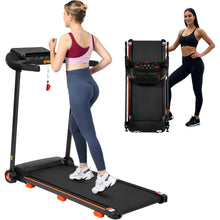 Load image into Gallery viewer, 2.5Hp Quiet Folding Treadmill With Heart Rate Sensor, 300Lbs Weight Capacity, With USB Charge Station For Android & Bluetooth Speaker, 6 Shock Absorbing - Black