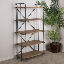 Load image into Gallery viewer, Yorktown - Industrial 5 Shelf Bookcase With Metal Pipework And Solid Fir - Natural