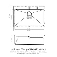Load image into Gallery viewer, 33" Drop In Kitchen Sink With Ledge Workstation, Single Bowl, 16 Gauge Stainless Steel - Black / Gray