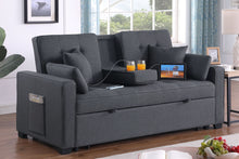 Load image into Gallery viewer, Cody II - Convertible Sleeper Loveseat With Cup Holder, Charging Ports and Pocket - Dark Gray