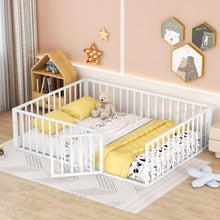 Load image into Gallery viewer, Metal Floor Bed Frame With Fence And Door