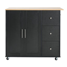 Load image into Gallery viewer, Mobile Kitchen Cart With Storage With 2 Doors, 3 Drawers & Adjustable Shelf - Black / Natural
