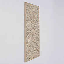 Load image into Gallery viewer, Floral Hand Carved Mandala Rectangle Wall Decor With Mirror - Antique Brown / White