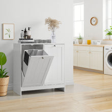 Load image into Gallery viewer, Tilted Laundry Hamper With Removable Basket, Hidden Storage Cabinet, Home Organizer For Bathroom - White