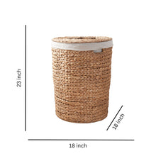 Load image into Gallery viewer, Ludmilla Round Tall Water Hyacinth Woven Wicker Laundry Hamper With Lid - For Clothes, Toys And Book Storage With Removable Liner - 18" X 18" X 23" - Natural Brown