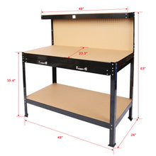 Load image into Gallery viewer, Steel Workbench Tool Storage Work Bench Workshop Tools Table With Drawer And Peg Board - Black / Light Brown