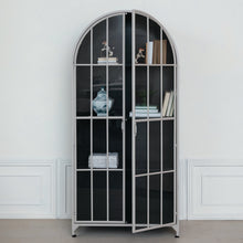 Load image into Gallery viewer, Arched Metal Cabinet with Glass Doors - Gray