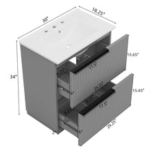 Load image into Gallery viewer, Fluted Bathroom Vanity With Ceramic Sink, Freestanding Cabinet