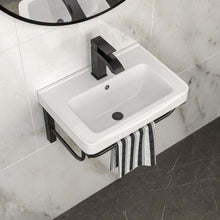 Load image into Gallery viewer, Wall Mounted Rectangular Bathroom Sink With 304 Stainless Steel Towel Bar & Overflow - White