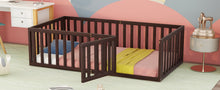 Load image into Gallery viewer, Twin Size Floor Bed Frame With Fence And Door - Walnut