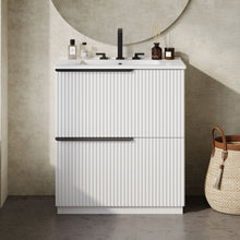 Load image into Gallery viewer, Fluted Bathroom Vanity With Ceramic Sink, Freestanding Cabinet