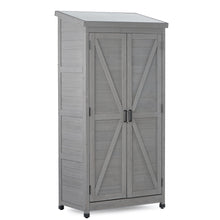 Load image into Gallery viewer, Wood Outdoor Storage Cabinet With Metal Top Garden Shed For Yard And Patio - Gray