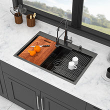 Load image into Gallery viewer, Drop In Kitchen Sink With Pull Out Faucet And Soap Dispenser, Single Bowl Topmount Sink - Gunmetal Black
