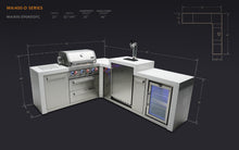 Load image into Gallery viewer, MONT ALPI 4-BURNER DELUXE ISLAND WITH A 90-DEGREE CORNER, KEGERATOR AND FRIDGE CABINET-MAi400-D90KEGFC