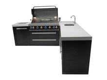 Load image into Gallery viewer, MONT ALPI 805 BLACK STAINLESS STEEL ISLAND WITH A 90-DEGREE CORNER, BEVERAGE CENTER AND FRIDGE CABINET-MAi805-BSS90BEVFC