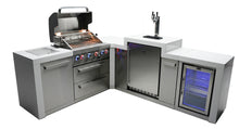 Load image into Gallery viewer, MONT ALPI 4-BURNER DELUXE ISLAND WITH A 90-DEGREE CORNER, KEGERATOR AND FRIDGE CABINET-MAi400-D90KEGFC