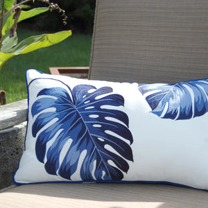 Rightside Design-Embroidered Blue Monstera Indoor/outdoor Pillow