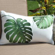 Load image into Gallery viewer, Rightside Design- Tropical Green Monstera Palm Pillow - Indoor/outdoor Pillow