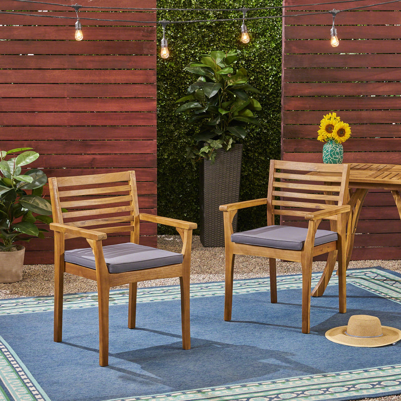 Outdoor Dining Chair With Slat Back And Acacia Wood Frame (Set of 2) - Gray