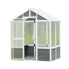 Load image into Gallery viewer, Greenhouse, Wooden Greenhouse Polycarbonate Garden Shed For Plants, Walk-In Outdoor Plant Gardening Greenhouse For Patio Backyard Lawn, Grow House With Front Entry Door - White / Gray
