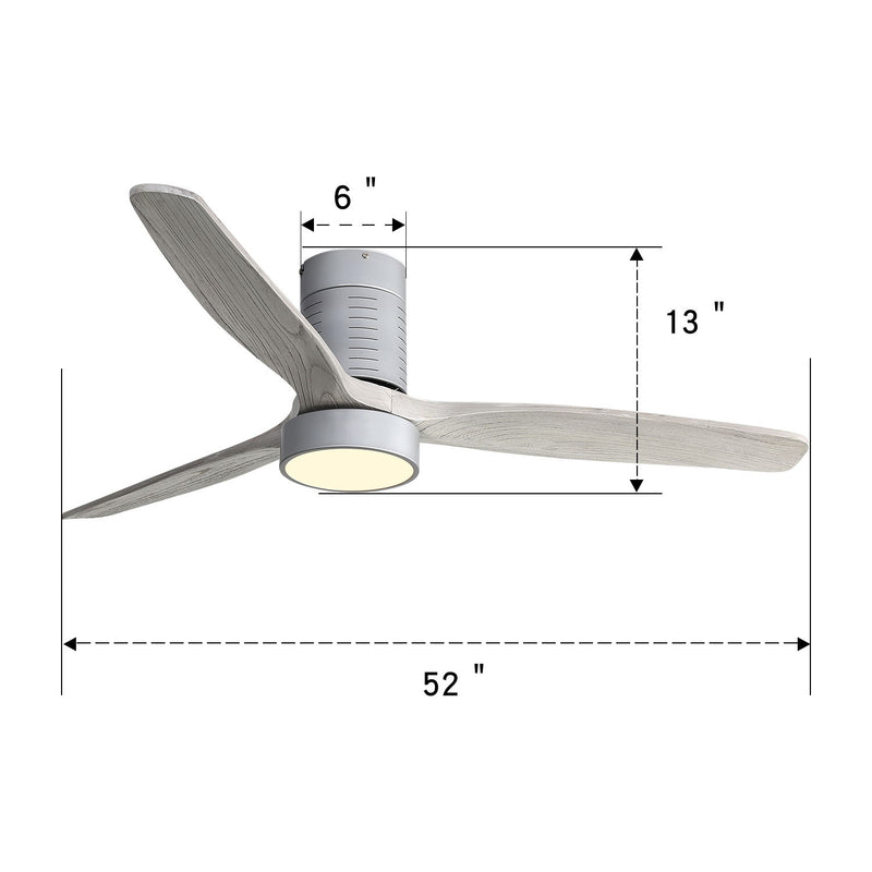 52" 18W LED Ceiling Fan With Dimmable 6 Speed Remote 3 Blade Reversible DC Motor For Living Room - Silver