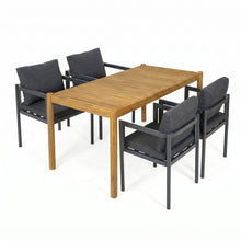 Load image into Gallery viewer, 5 Piece Outdoor Patio Dining Set With Table, Chairs With Cushions - Gray / Light Teak
