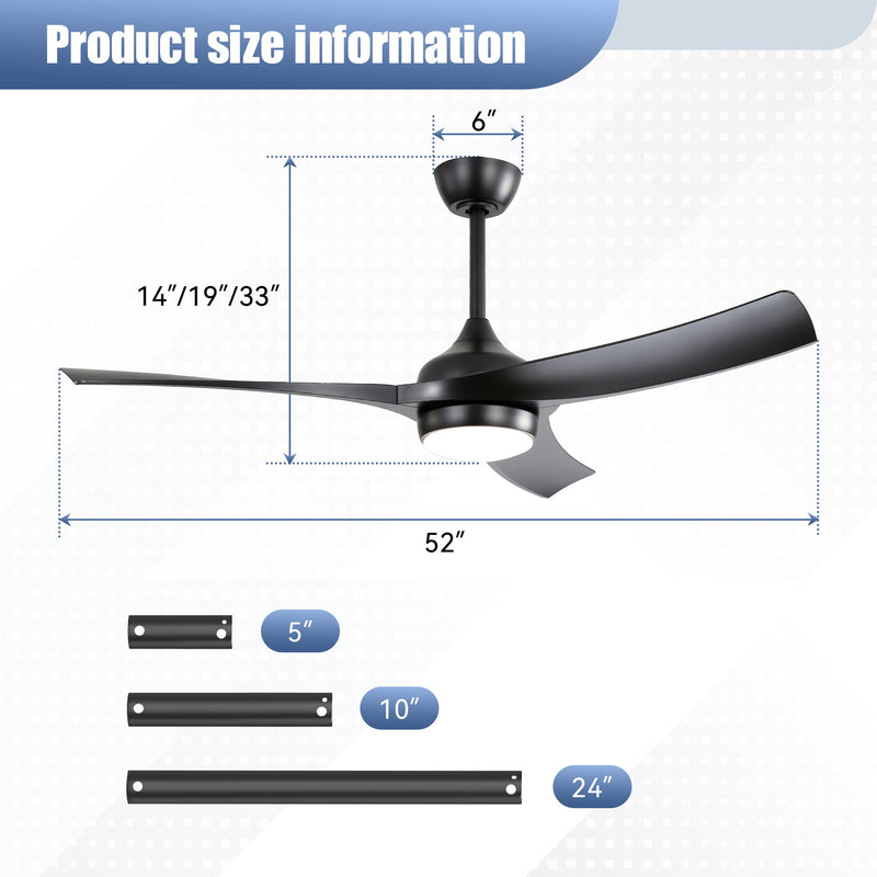 52" Ceiling Fan With 18W LED Light And Remote Control