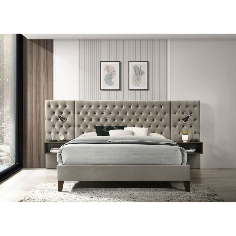 Kiah - Queen Wall Panel Bed With Floating Nightstands - Light Brown