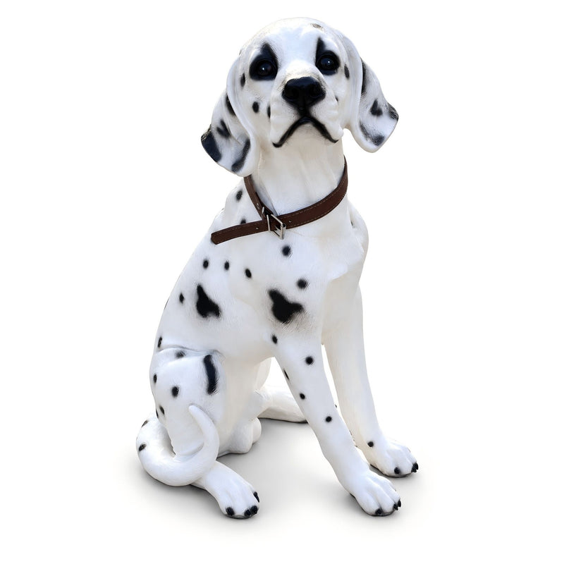 Large Dalmatian Dog Statue, Sitting Spotted Pet Sculpture For Entryway Patio - Black White