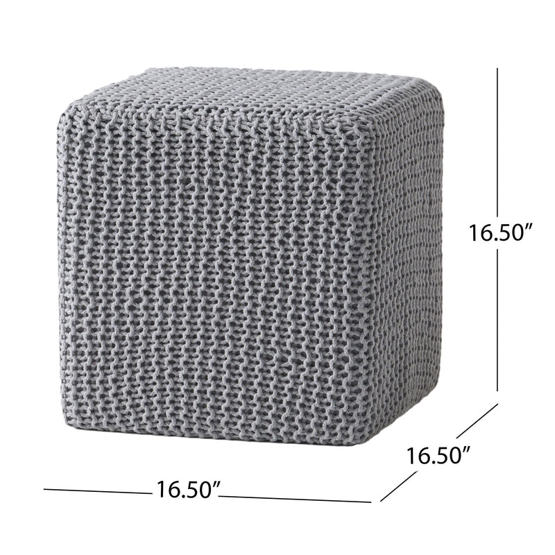 Chabani - Indoor Modern Knitted Fabric Cube Pouf Ottoman - Light Gray