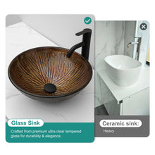 Load image into Gallery viewer, Feather Pattern Amber Vessel Sink With Pop Up Drain, Oval Bathroom Basin - Amber
