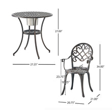 Load image into Gallery viewer, 3 Piece Outdoor Aluminium Cast Bistro Set With Ice Bucket - Copper
