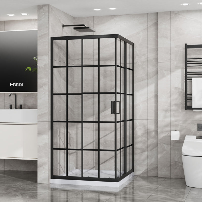 Corner Shower Enclosure Double Sliding Door & Shower Base