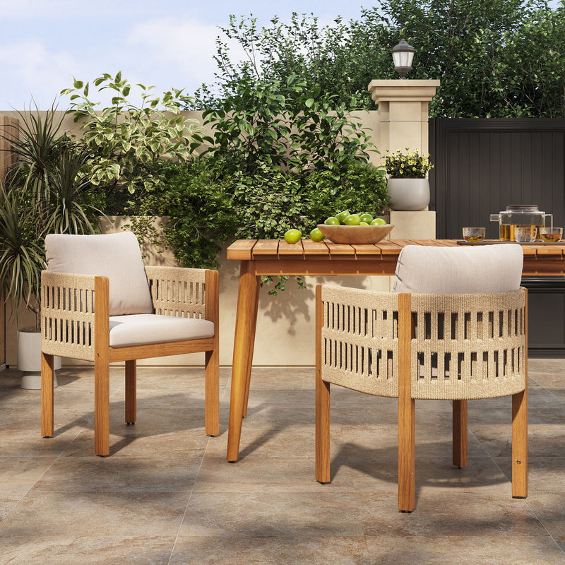 Outdoor Dining Chairs With Mix Rope Handles (Set of 2)
