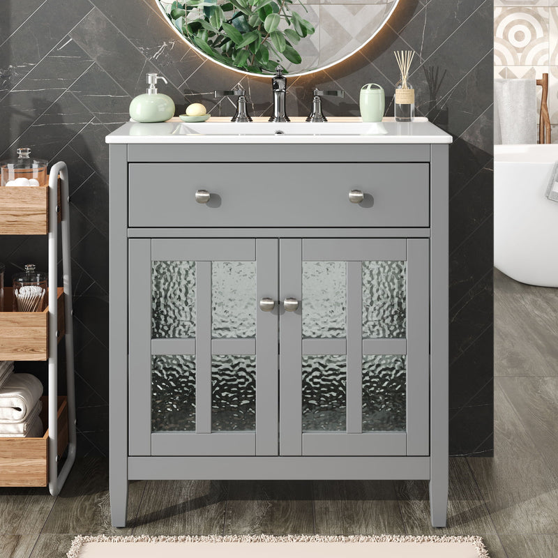 Bathroom Vanity With Ceramic Sink, Adjustable Shelf & Tip Out Tray