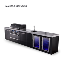 Load image into Gallery viewer, Mont Alpi 6-Burner Black Stainless Island w/Beverage Center, Fridge &amp; Extra Storage Cabinet
