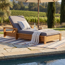 Load image into Gallery viewer, Chaise Lounge With Armrests, 2 Fold Cushion Set, 3 Position Adjustable Backrest, For Patio Pool - Dark Gray / Teak
