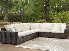 Load image into Gallery viewer, Kimora - 7 Pc. - 4-Piece Outdoor Sectional, Swivel Glider Lounge, Cocktail Table, End Table - Beige / Dark Brown
