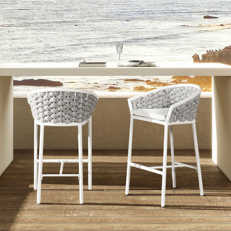 Rowan - Rope Barrel Low Back Patio Counter Stool (Set of 2) - White