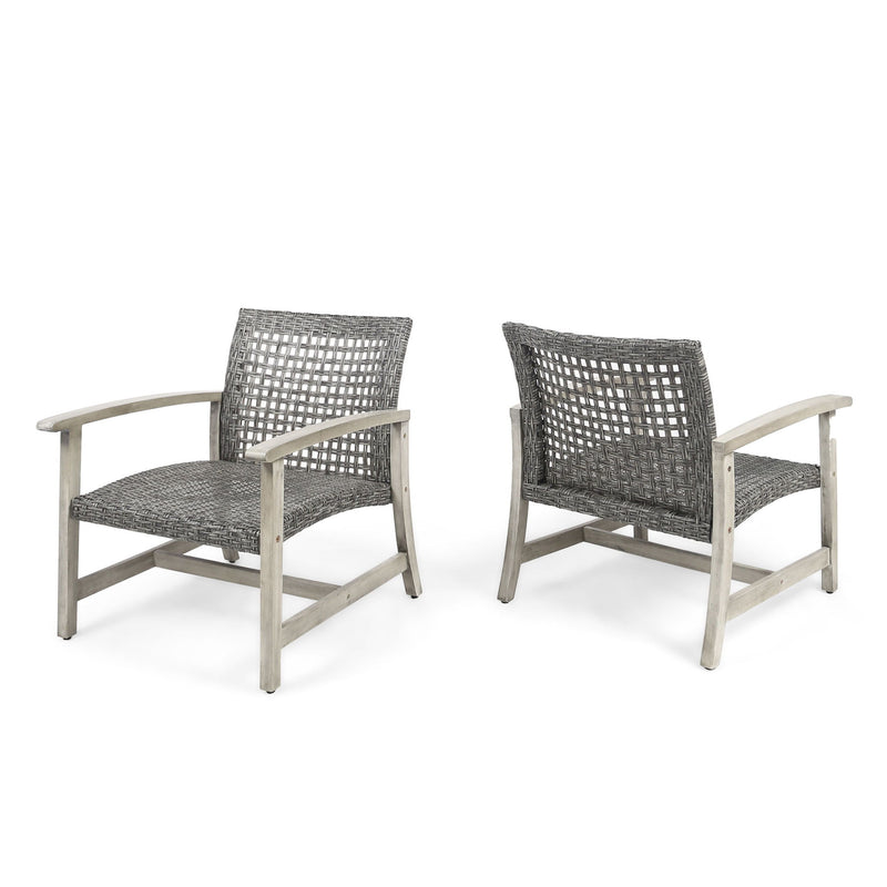 Outdoor Club Chair With Rattan Cover And Acacia Wood Frame - Gray / Black