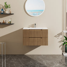 Load image into Gallery viewer, 30" Wall Mounted Bathroom Vanity With Sink, Soft Close System, And Spacious Drawers - Walnut

